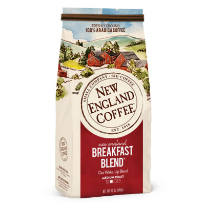 A bag of New England coffee blend blend that we offer in our office coffee service